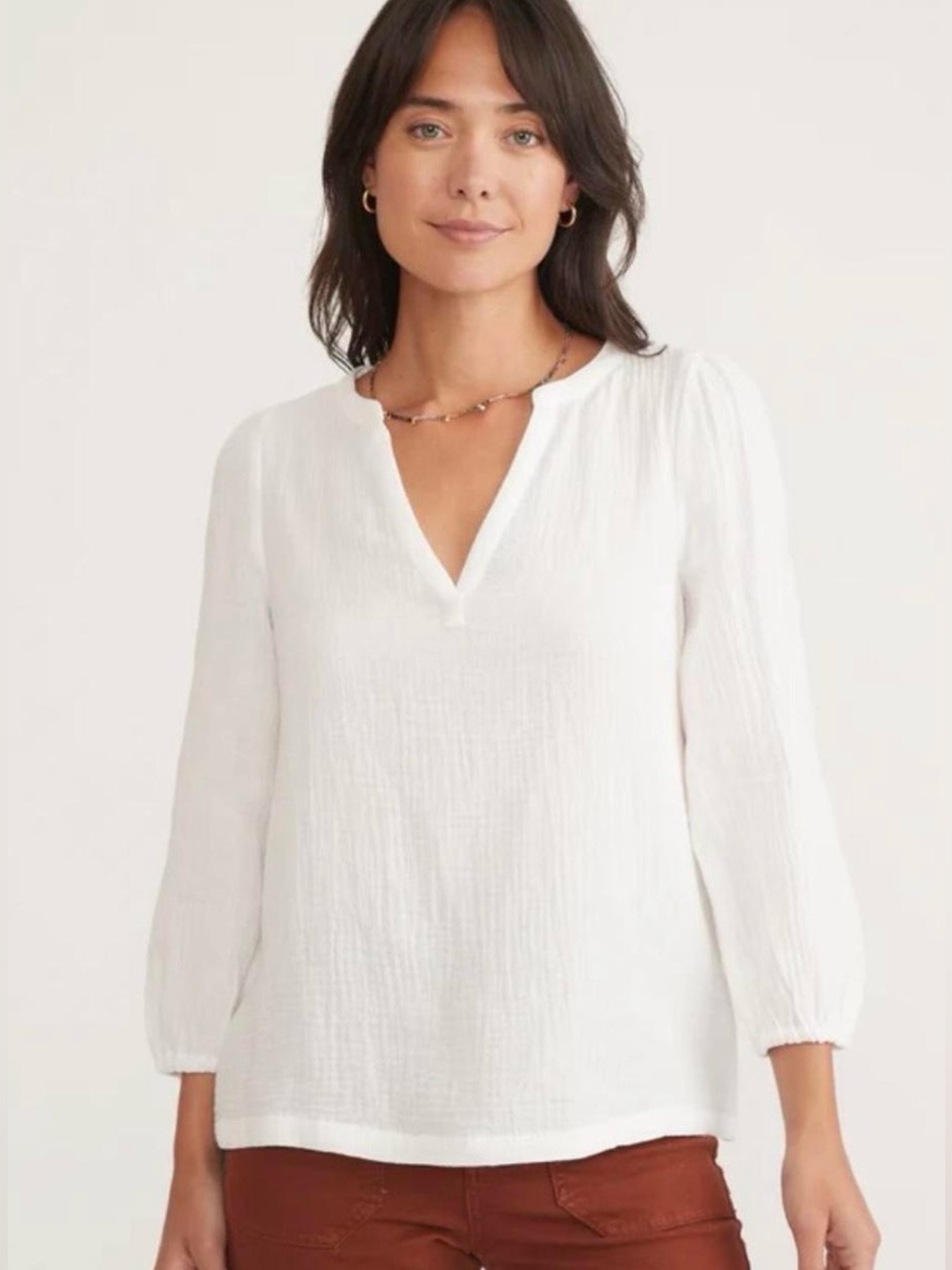Marine Layer White Double Gauze Cotton Blouse